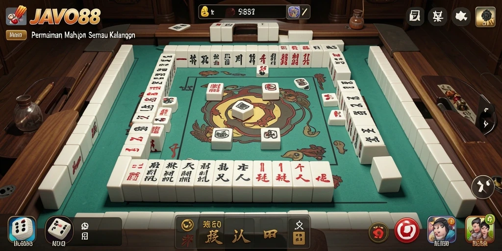 Screenshot gameplay JAVO88 yang menampilkan ubin Mahjong berwarna-warni.