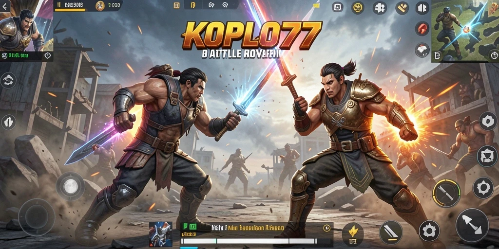Screenshot KOPLO77 menampilkan aksi pertempuran Battle Royale yang mendebarkan.