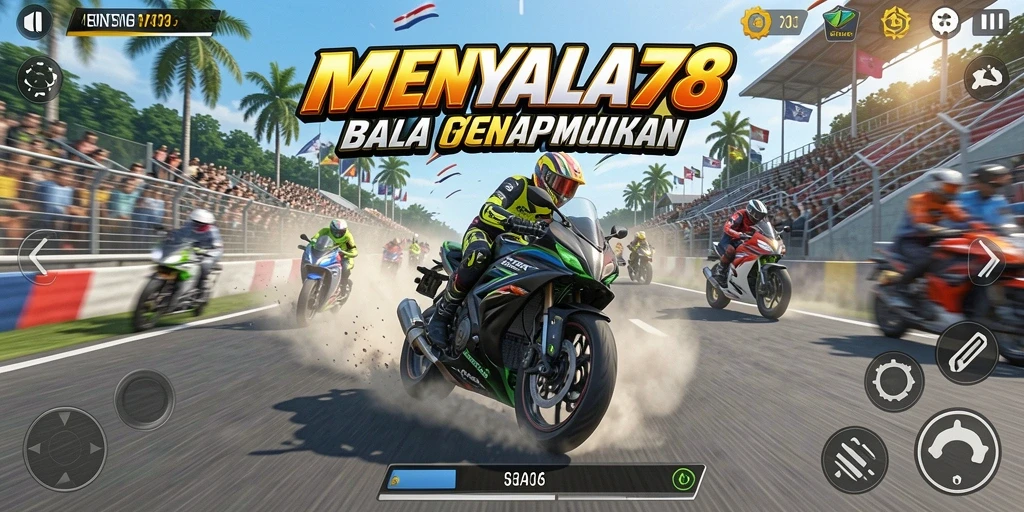 Screenshot gameplay MENYALA78 dengan adrenalin balap motor yang mendebarkan.