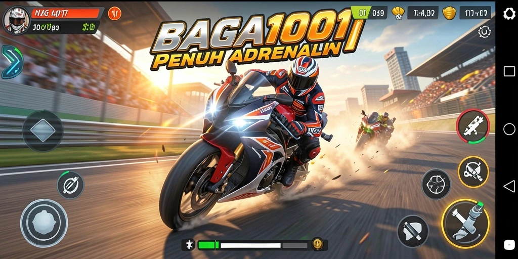 Screenshot gameplay NAGA1001 menunjukkan balapan motor yang mendebarkan.