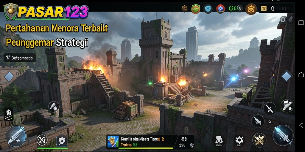 Tampilan gameplay PASAR123 yang menegangkan dalam pertempuran Tower Defense.