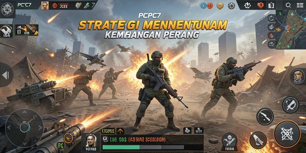 Tampilan dinamis dari gameplay strategi PCPC7 yang menarik.