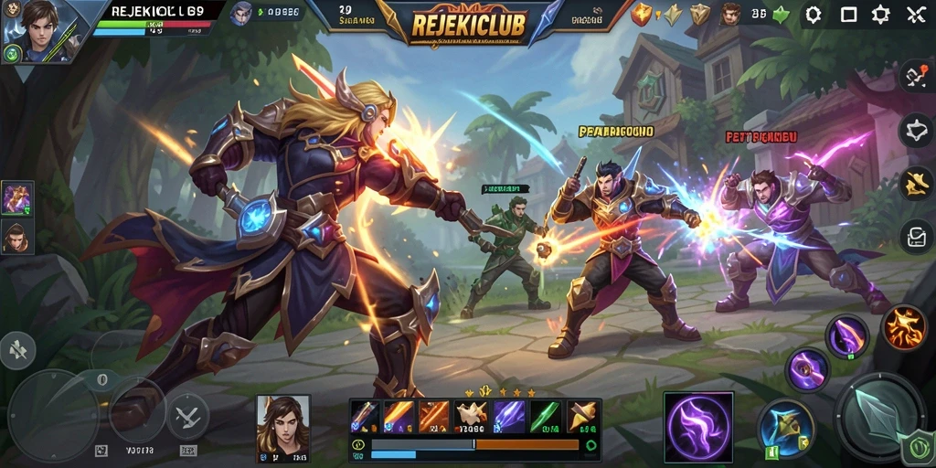 Screenshot gameplay seru dalam REJEKICLUB yang menunjukkan pertarungan tim.