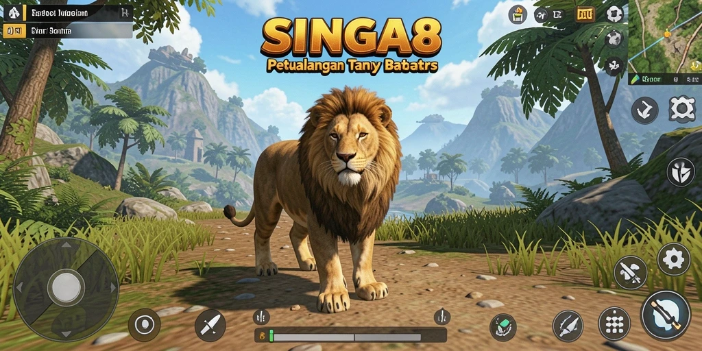 Tampilan gameplay SINGA8 yang menonjolkan kebebasan eksplorasi.