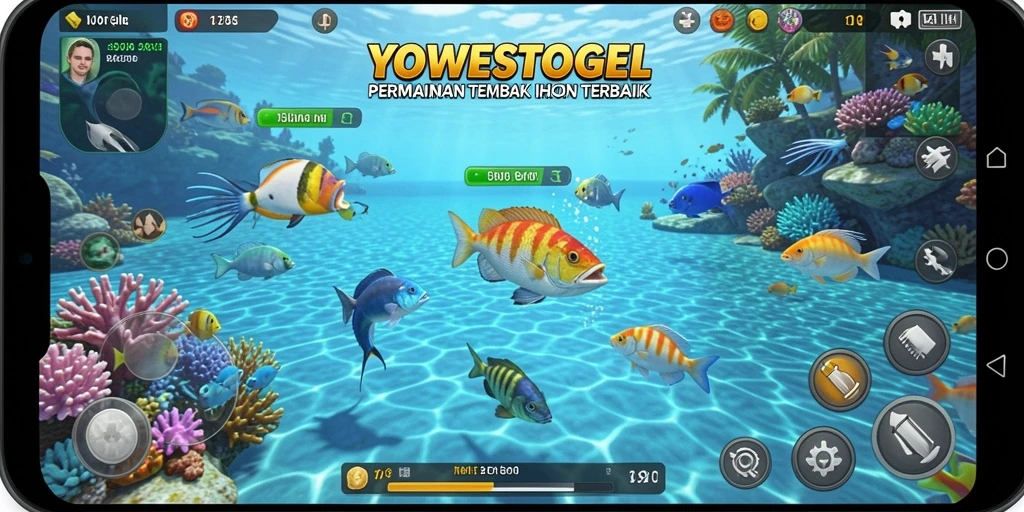 Screenshot gameplay YOWESTOGEL menampilkan aksi menembak ikan yang seru.